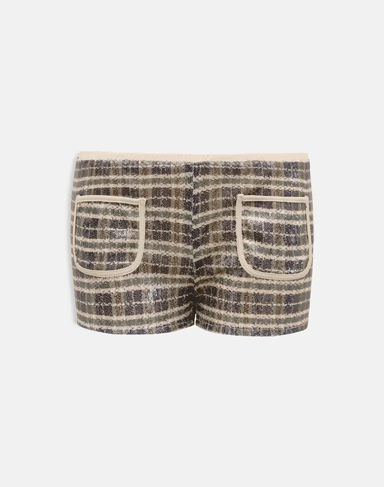 Serafim Short in Sequin Vintage Check Brown