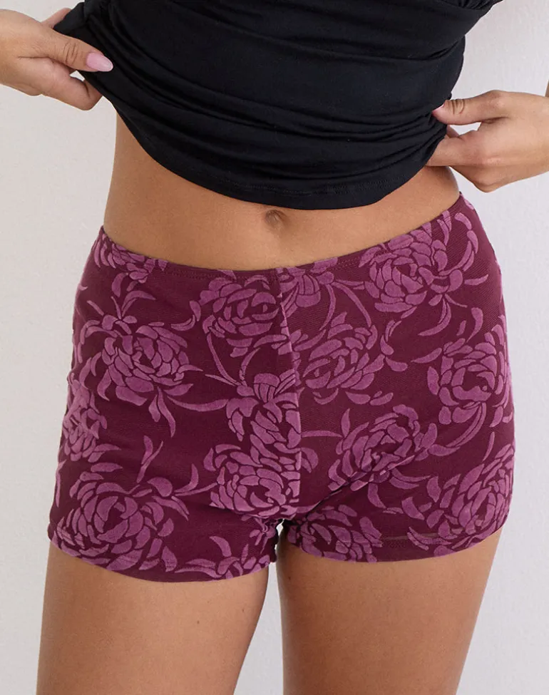 Sera Micro Short in Flock Shadow Leaf Plum