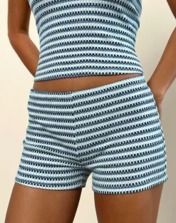 Sera Micro Short in Textured Rib Stripe Tonal Blue