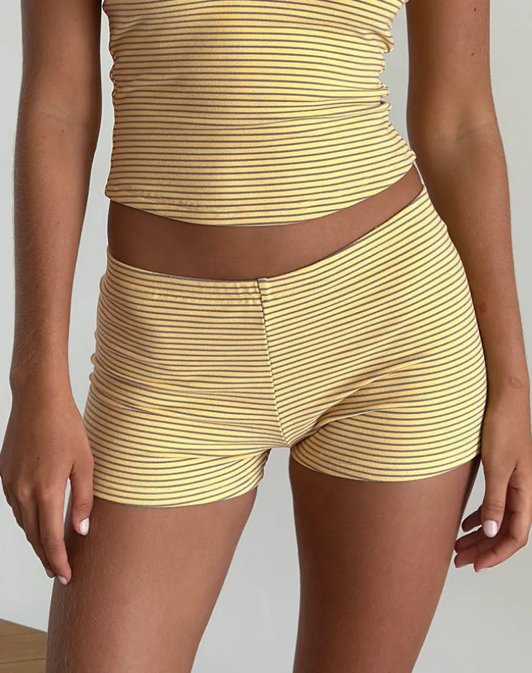 Sera Micro Shorts in Stripe Jersey Yellow Grey