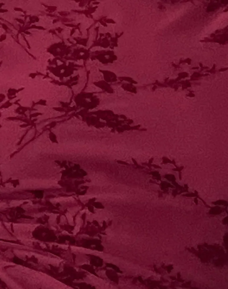 Sevila Long Sleeve Mini Dress in Flocked Botanical Flower Maroon