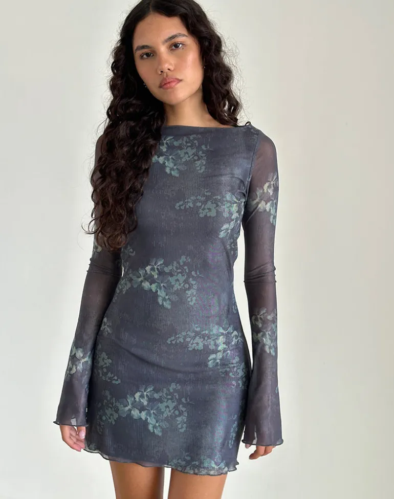 Sevila Long Sleeve Mini Dress in Faded Botanical Green