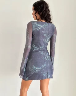 Sevila Long Sleeve Mini Dress in Faded Botanical Green