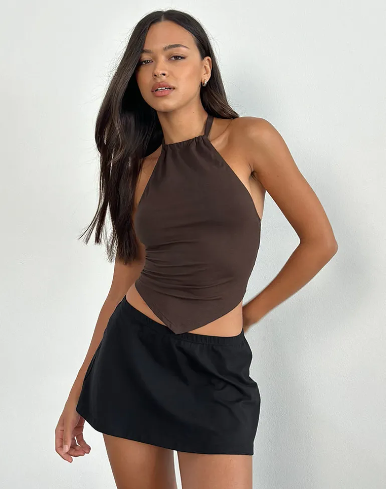 Shalas Halter Top in Jersey Bitter Chocolate