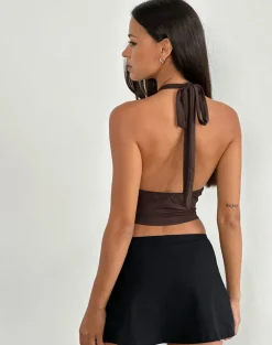 Shalas Halter Top in Jersey Bitter Chocolate