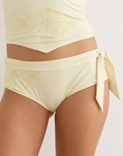 Shava Swim Short in Pale Yellow with Vintage Bloom Print and Tie Belt