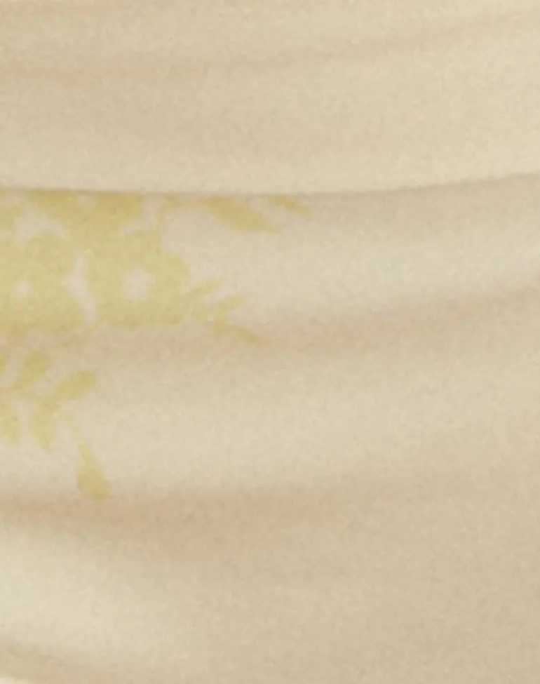 Shava Swim Short in Pale Yellow with Vintage Bloom Print and Tie Belt