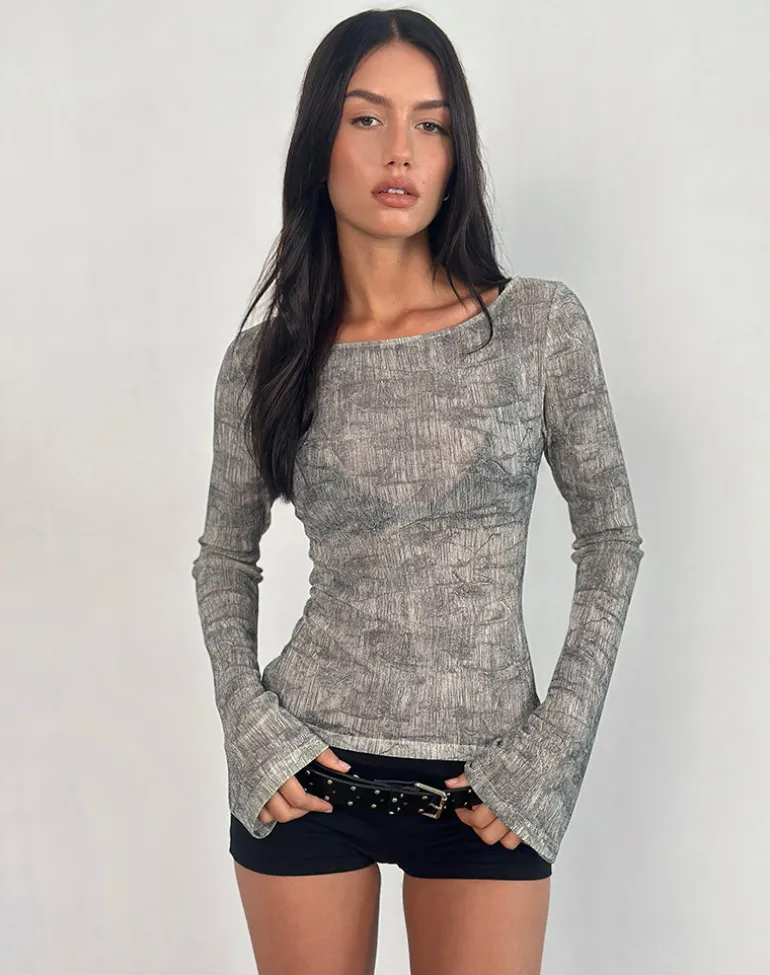 Sheiza Long Sleeve Top in Sheer Mesh Grey