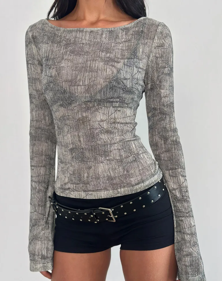 Sheiza Long Sleeve Top in Sheer Mesh Grey