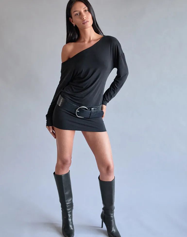 Shelisa Slouchy Mini Dress in Black