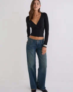 Sheon Long Sleeve Top in Rib Black