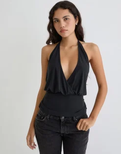 Sherlyn Halter Top in Cupro Black