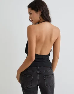 Sherlyn Halter Top in Cupro Black