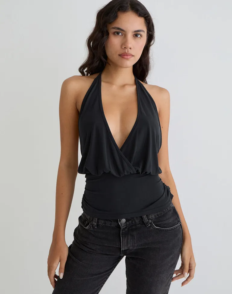 Sherlyn Halter Top in Cupro Black