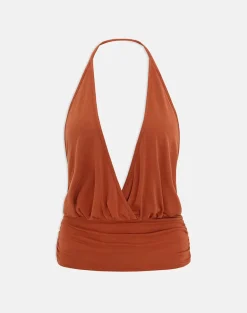 Sherlyn Halter Top in Cupro Burnt Orange
