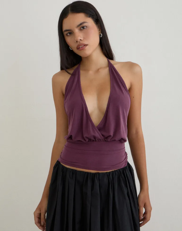 Sherlyn Halter Top in Cupro Deep Purple