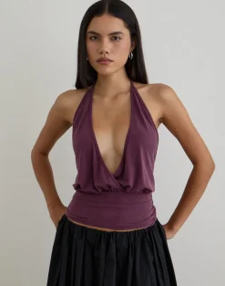 Sherlyn Halter Top in Cupro Deep Purple