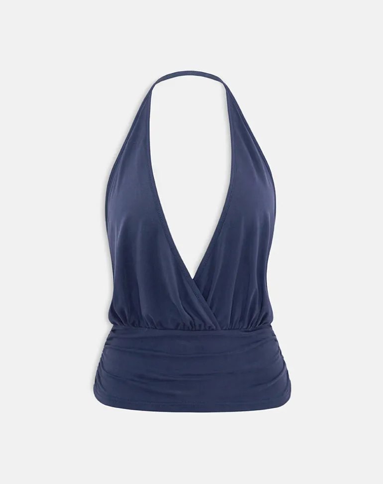 Sherlyn Halter Top in Cupro Navy