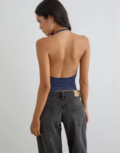Sherlyn Halter Top in Cupro Navy