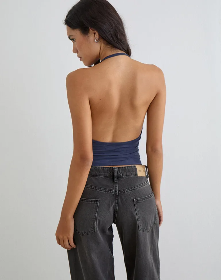 Sherlyn Halter Top in Cupro Navy