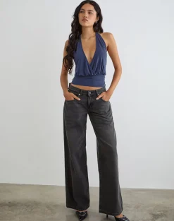 Sherlyn Halter Top in Cupro Navy