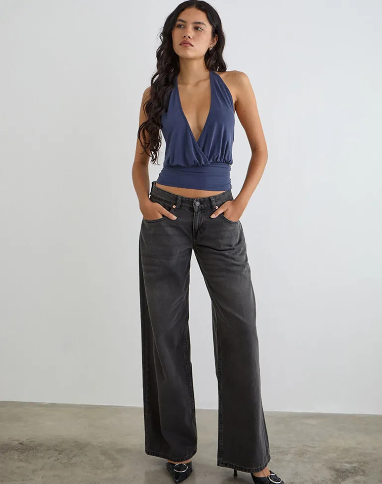 Sherlyn Halter Top in Cupro Navy