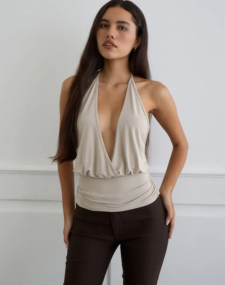 Sherlyn Halter Top in Cupro Oatmilk