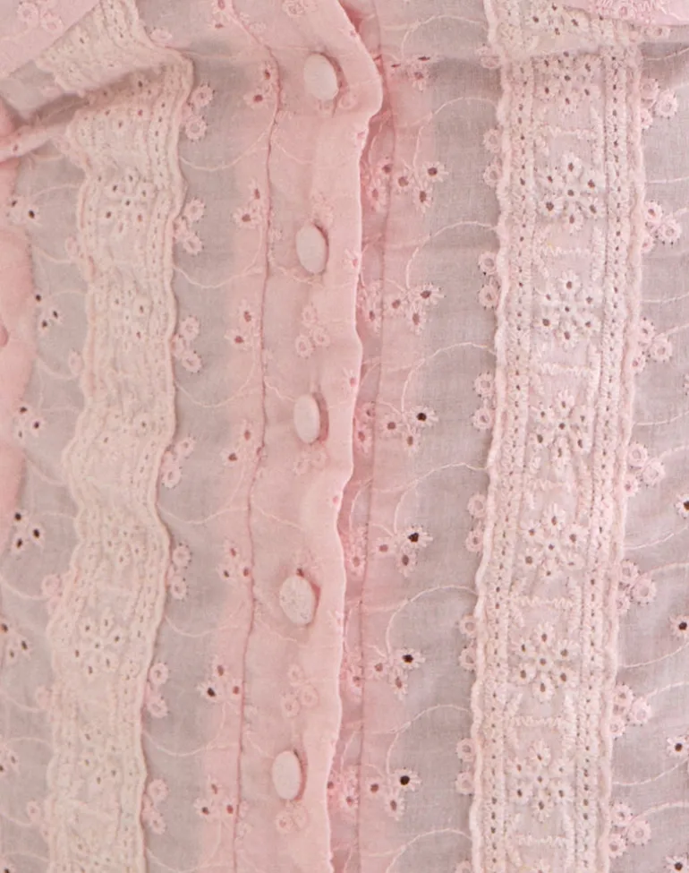 Shiku Button Up Top in Broderie Pink