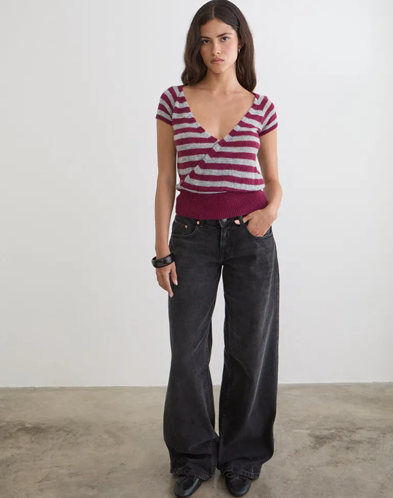 Shilpa Top in Maxi Stripe Wine and Grey