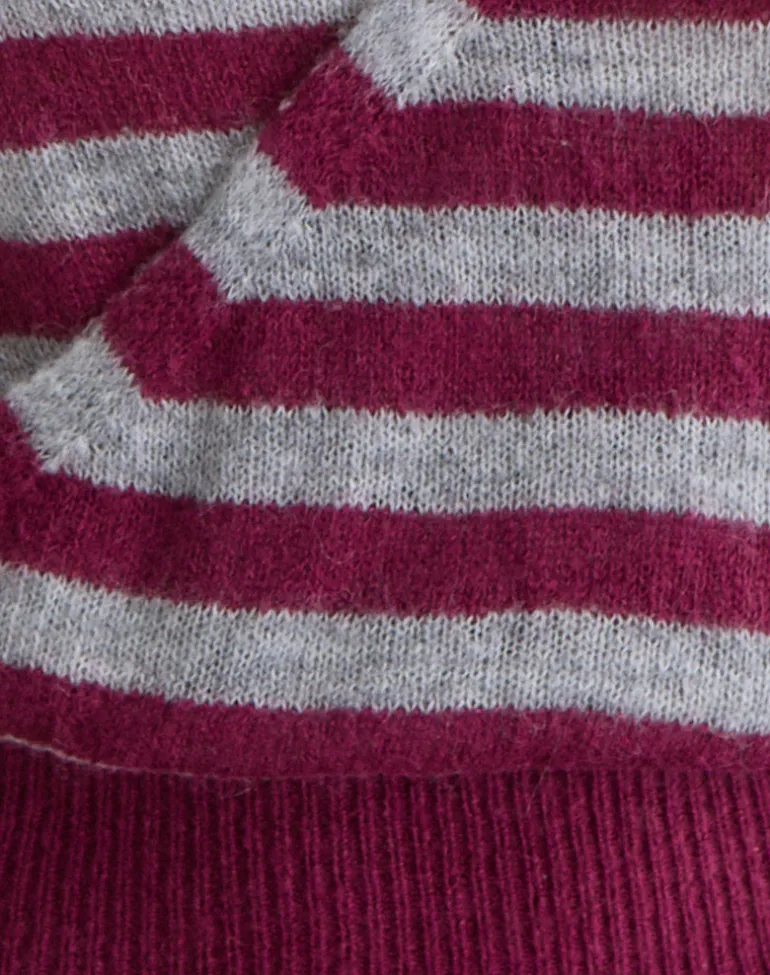 Shilpa Top in Maxi Stripe Wine and Grey