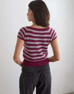 Shilpa Top in Maxi Stripe Wine and Grey