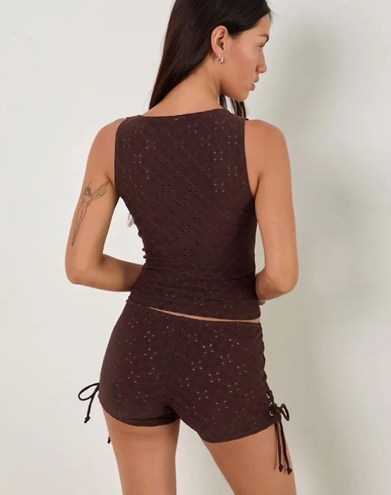 Shrine Short in Stretch Broderie Brown
