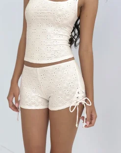 Shrine Short in Stretch Broderie Cream
