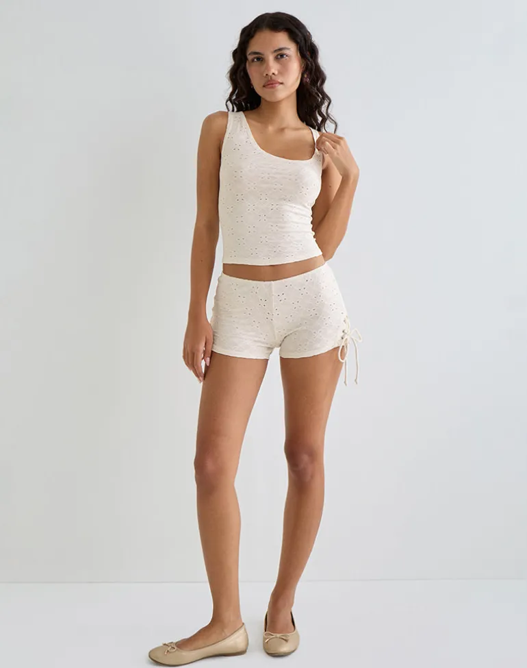 Shrine Short in Stretch Broderie Cream