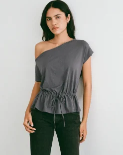 Sika One Shoulder Top in Charcoal Grey with Tie Belt