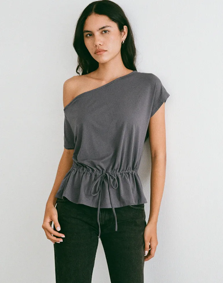 Sika One Shoulder Top in Charcoal Grey with Tie Belt