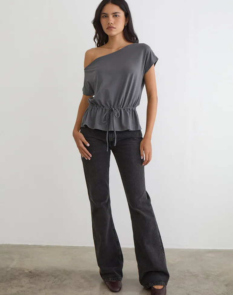 Sika One Shoulder Top in Charcoal Grey with Tie Belt
