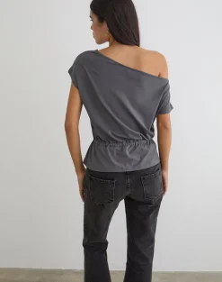 Sika One Shoulder Top in Charcoal Grey with Tie Belt