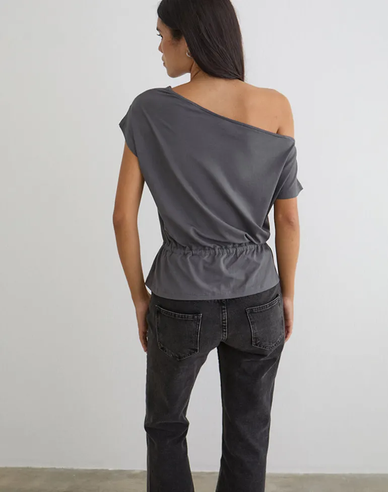 Sika One Shoulder Top in Charcoal Grey with Tie Belt