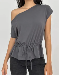 Sika One Shoulder Top in Charcoal Grey with Tie Belt