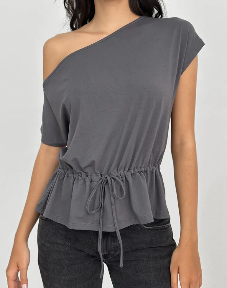 Sika One Shoulder Top in Charcoal Grey with Tie Belt