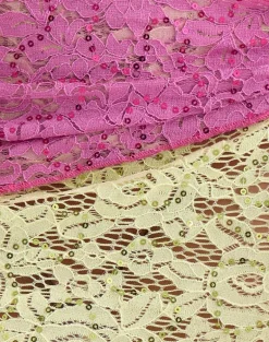 Sirna Skirt in Double Layer Sequin Lace Lime and Pink