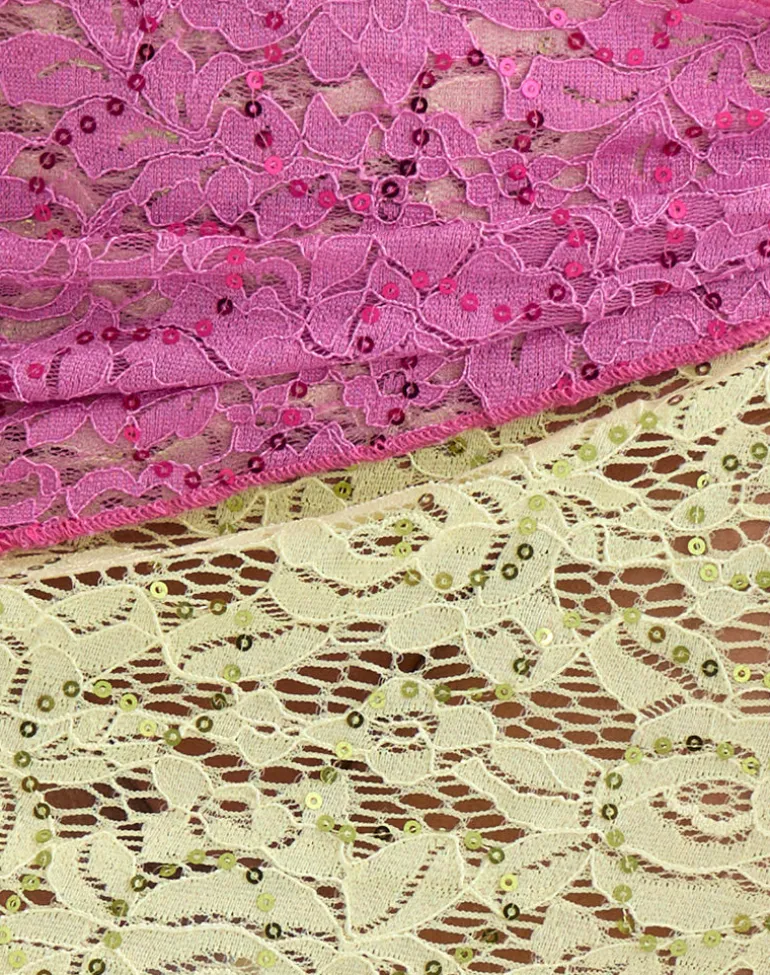 Sirna Skirt in Double Layer Sequin Lace Lime and Pink