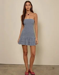 Sitav Dress in Seersucker Gingham Navy