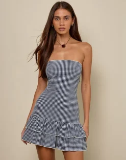 Sitav Dress in Seersucker Gingham Navy