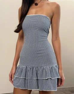 Sitav Dress in Seersucker Gingham Navy