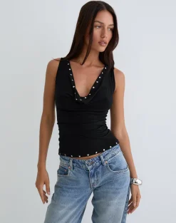 Slater Studded Top in Rayon Jersey Black