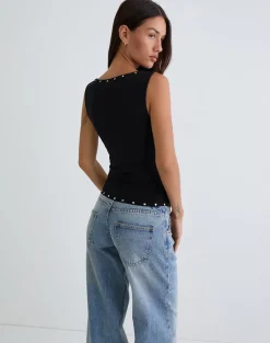Slater Studded Top in Rayon Jersey Black