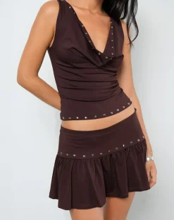 Slater Studded Top in Rayon Jersey Bitter Chocolate