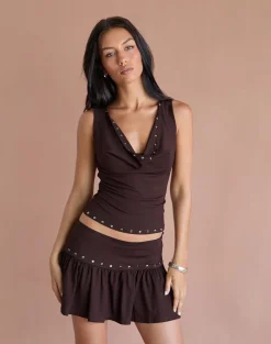 Slater Studded Top in Rayon Jersey Bitter Chocolate